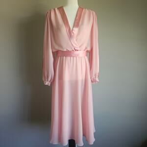 Vtg 70s Dress Size 9/10 Powder Pink Sheer Midi Romantic Ballerina Whimsical
